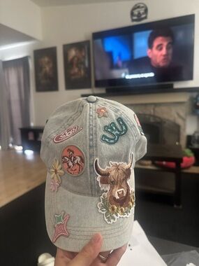 Denim highland cow western cactus Baseball Cap